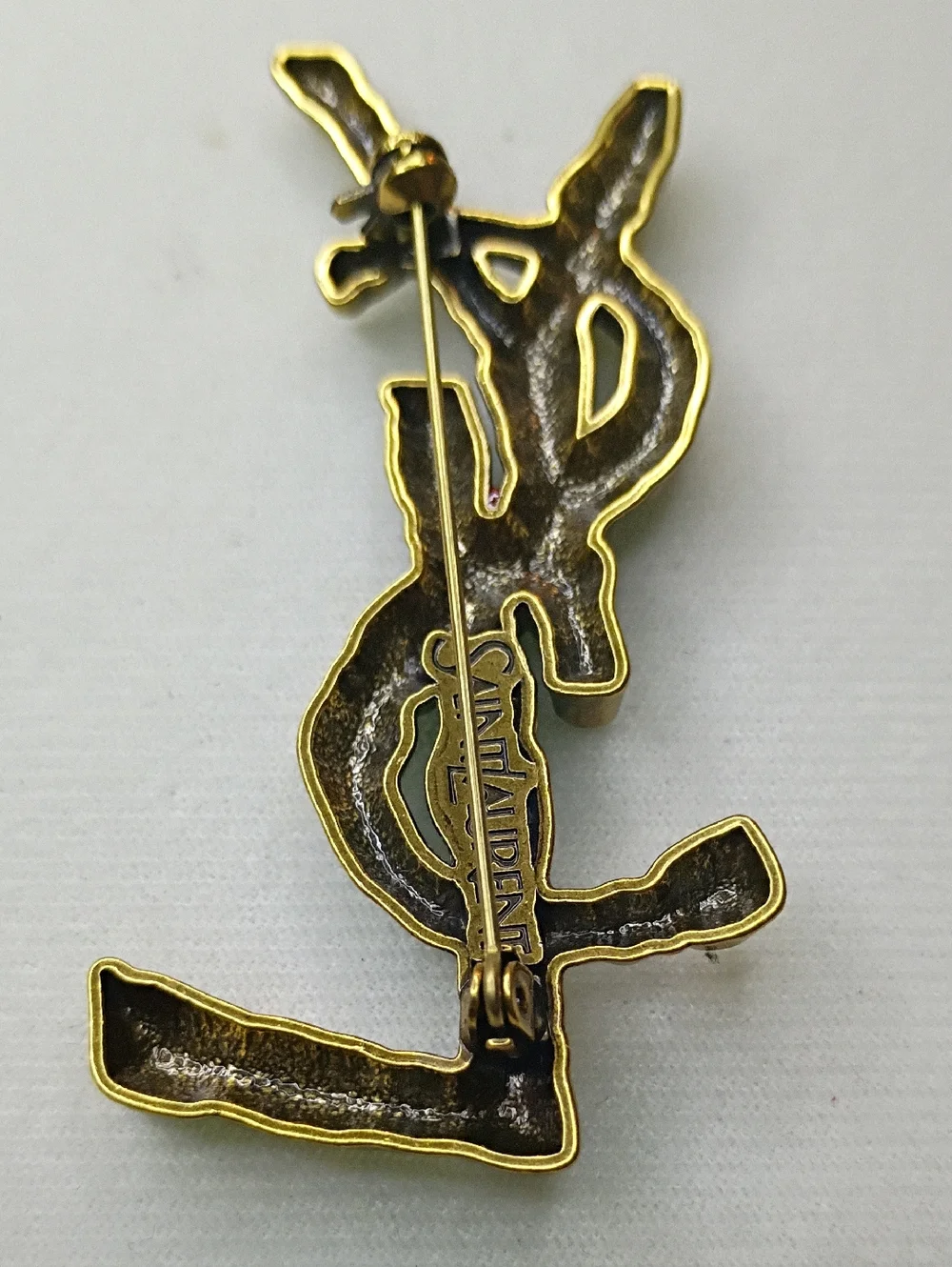 New Gold Tone Women’s Brooch with Black and Red Enamel Accents